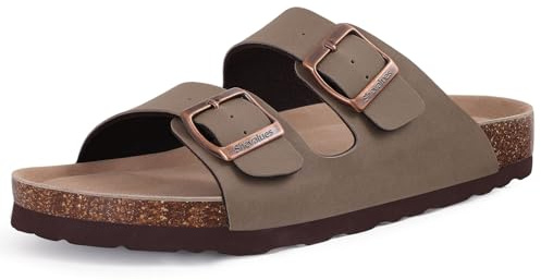 shevalues Cork Footbed Vegan Slides, Arch Support Sandal for Women | Summer Slip-on Women’s Mules Outdoor Indoor with Adjustable Buckle