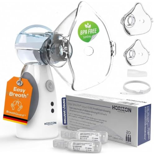 Horizon Health Easy Breath® Plus – BPA-frei & ohne Weichmacher – flüsterleiser Inhalator - Kinder & Erwachsene – tragbarer Nebulizer mit Smart Fill® Behälter, USB-Mikro Akku & autom. Reinigung