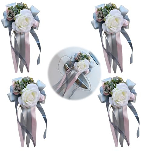 LIMEOW 4 Piezas Flores Artificiales Flores Decoracion Decoracion Boda Decoracion Coche Boda Boda Decoracion Adornos Coche Boda Lazos para Regalo para Decoraciones Festivas de Fiestas o Bodas