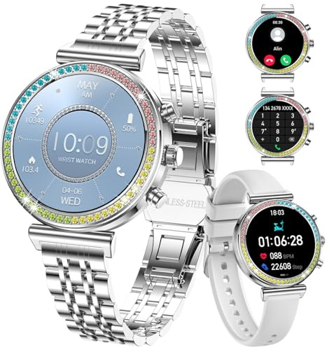 TAYSHILEY Montre intelligente de fitness pour femme, écran HD de 1,25, appels Bluetooth, montre intelligente de sport étanche pour femme, moniteur de fréquence cardiaque, podomètre, compatible avec