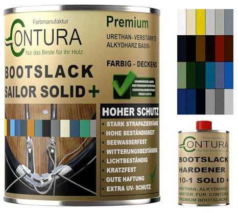 Contura 2K Bootslack RAL Farbe Yachtlack Holzlack GFK Metall Boot Schiffslack seidenmatt Buntlack Sailor Solid (Capri- Blau RAL 5019 Analog, 1,10 Liter (1Liter+100ml. Härter))