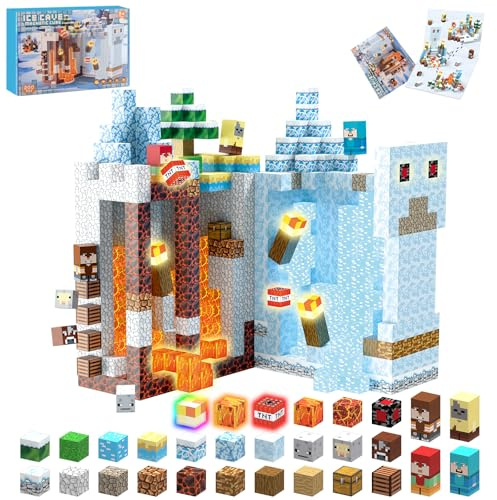 Magnetische Bausteine Eiswelt Edition 200 Stück 2.5 cm Magnetische Blöcke | Kinderspielzeug für 3 4 5 6 7 8 9 Jahre Jungen Mädchen, Light Up Magnetic Building Blocks STEM Spielzeug für 3+ Kinder