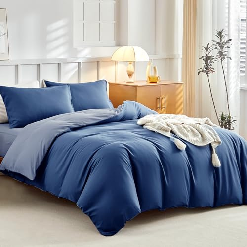 Tokokimo Set di biancheria da letto da 4 pezzi, copripiumino da 240 x 260 cm + lenzuolo con angoli 160 x 200 cm, con 2 federe da 65 x 65 cm, in microfibra, stile semplice e classico, tinta unita, blu