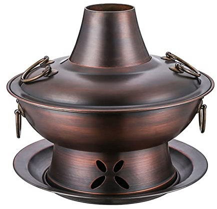 fondue， Olla tradicional china, olla caliente de cobre, olla caliente Shabu Shabu de carbón vintage for 3-8 personas, fiesta en casa, reunión familiar Shabu(Bronze,32cm)