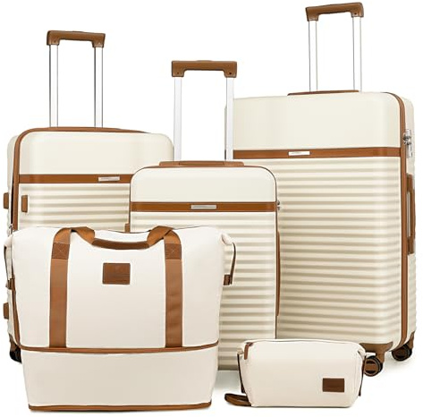 Joyway Kofferset 5tlg von ABS Hartschalen Erweiterbar Trolley Kofferset mit 4 Rollen und TSA-Schloss Der Gepäcksets Enthält 1 Reisetasche und 1 Kulturbeutel