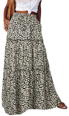 JENJON Femme Jupe Maxi Imprimé Taille Haute Elastique Casual Boho Style Ethnique Robe 2 in 1 Taille Unique