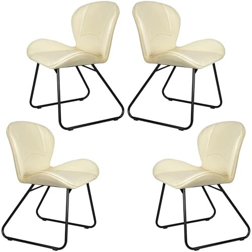 Casa Moro Konferenzstuhl Stühle Esszimmer Stuhl 4er Set Wartezimmerstühle Polsterstuhl Beige Lederstuhl Besucherstuhl Echtleder Modern