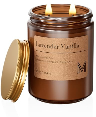 M&SENSE Bougie Parfumée Lavande vanille,550g Bougie Parfumée en Pot Bougie de Soja Naturelle,110 Heures de Combustion,Cadeaux Bougies Cadeau Anniversaire Pour Femmes & Hommes