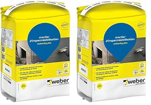 Mortier d'imperméabilisation pour fondations ou piscines, 5kg, WEBERDRY PLUS, WEBER (Lot de 2)