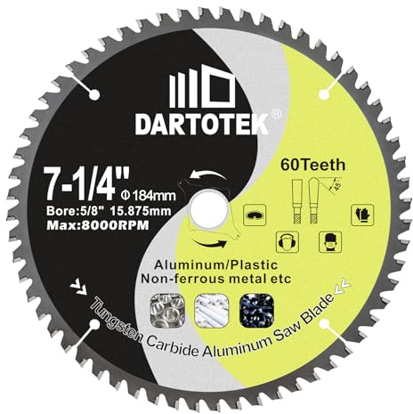 184mm Aluminum Cutting Circular Saw Blade - 60 Tooth TCG Non-Ferrous Metal Cutting Blade with 15.875mm Arbor for Cutting Aluminum Non-Ferrous Metals Plastic