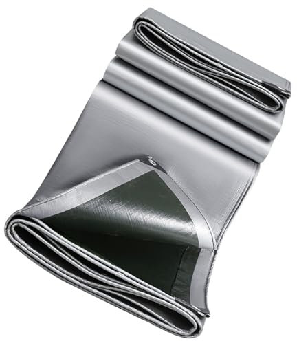 YOURNAME Leichte 8 mil wasserdichte Poly-Plane, Allwetter-Schutzabdeckung für Camping, Zelt, Wohnmobil, Bootsverstärkte und Tiere Silber 9.2x32.2ft(2.8x9.8m)
