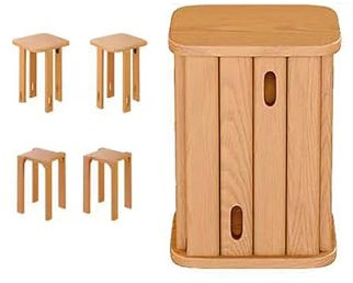 NCLOYN Stapelbare Möbelhocker, Sofa-beistelltisch für Das Wohnzimmer, Multifunktionale Stapelhocker, 4er-Set Esszimmerstühle Aus Holz, Hocker für Büro, Klassenzimmer(Without Wheels, Wood1)