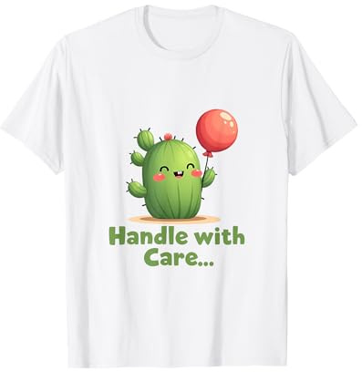 Carino sorridente cactus holding rosso palloncino illustrazione Maglietta