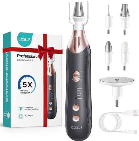 COSLUS C43 Professionelle Elektrische Nagelfräser Set für Zehennägel | Maniküre Pediküre Set Fußpflege Elektrisch für Gelnägel, Hände und Füße, Breiterer Schleifer 5 Geschwindigkeiten, Grau