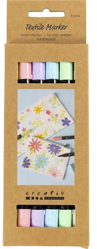 FÜNDIG Textilmarker Set – 6 Pastellfarben – Stoffmalstifte mit Doppelspitze für kreative Designs auf Baumwolle & Textilien – waschfest bis 40 °C - Stoffmalstifte - Textilstift - Textilmarker Set