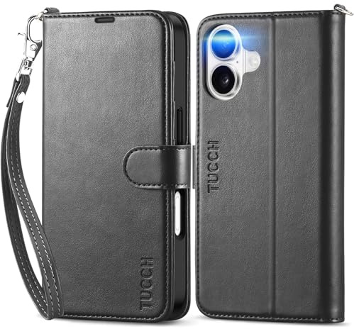 TUCCH Étui Portefeuille pour iPhone 17 6,3 5G 2025, Noir avec Dragonne | Blocage RFID, Cuir Synthétique, Fonction Support, Fentes Cartes, Fermeture Magnétique