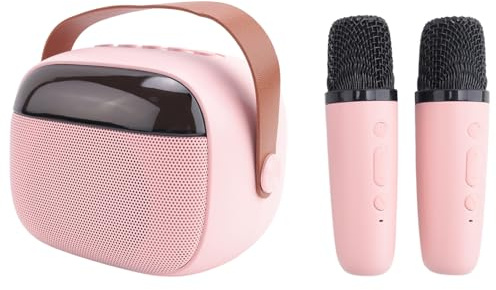 Koolenry Máquina de Karaoke para Niños, Altavoz Bluetooth Portátil con 2 Micrófonos Inalámbricos Color Rosa