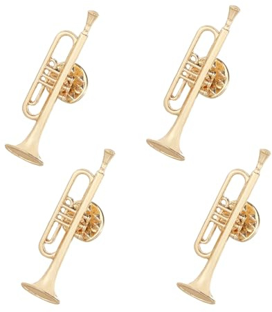 4 Stück Brosche für Musikinstrumente, Exquisite Mini-Musikinstrument-Brosche, Trompetenbrosche, Exquisite Metall Pins für Blazer, Mantel, Hut, Tasche, Kleid, Geschenk für Musiker