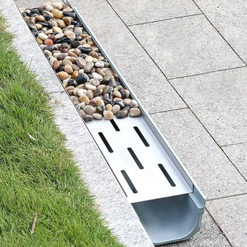 Canaletta Scolo Acqua Piovana for Esterni, Grondaia in Resina con Griglia Metal for Giardini, Cortili, Patii, Garage, Marciapiedi, Vialetti
