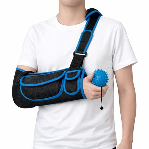 Arm Sling Shoulder Immobilizer, Mit Squeeze Balls for Hand Therapy, Adjustable Shoulder Strap, Comfortable and Breathable, Suitable for Shoulder Injuries, Left and Right Arm, for both Men and Women