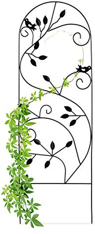 Relaxdays 2 x Treillis en métal avec Oiseaux, Support pour Plantes grimpantes, déco de Jardin, 120 x 40 cm, Motif de Lierre, Noir | Tuteur pour plantes, 120 x 40 cm, motif de vrilles