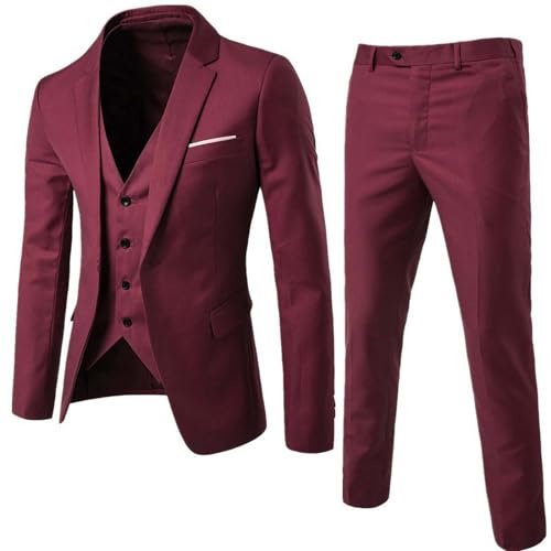 Traje para Hombre Boda 3 Piezas Slim Fit Trajes de Esmoquin Un botón Color sólido Chaqueta Formal Chaleco y Pantalones Ajustado Moderno Tallas Grandes Colores Sólidos para Negocios
