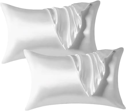 2 Pcs Silk Pillowcase, White Silk Pillowcases, 50 * 75cm Satin Pillowcase, Silks Pillow Cases, Silks Polyester Pillows Covers, Soft Smooth Cooling Pillow Covers for Sleeping Home Hotel Luxury Comfort