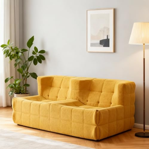 Yihomfy XXL Sitzsack für 2 Personen aus Flanell, 160x95x75 cm Großer Doppelsitzsack Boden Sofa, Moderner Loungesessel Kuschelstoffsessel für Wohnzimmer & Schlafzimmer, Gelb
