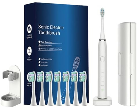 ProSonic V1 – Professionelle Zahnreinigung mit Schalltechnologie für glattere Zähne und optimale Mundhygiene Elektrische Schallzahnbürste - Reiseetui, Ladestation, 5 Putzmodi, 8 Bürstenköpfe