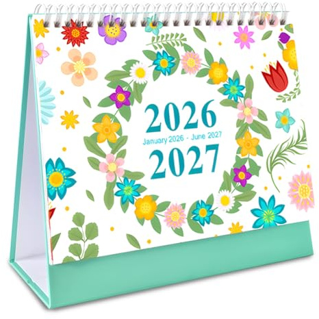 Calendario da Tavolo 2026–2027, 18 Mesi (Gen 2026–Giu 2027), Agenda da Scrivania con Carta Spessa, Design Floreale, Spazio per Appunti Mensili – Perfetto per l'Organizzazione in Casa, Ufficio e Scuola