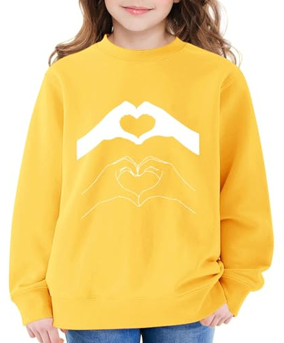 Mjjsk Barntröjor flickor snygga hjärtan jumper långärmad tröja med rund hals komfort vardaglig pullover toppar söta semesterkläder, gUL, 11-12 Years