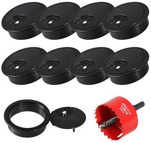 8 PCS 60mm Desk Grommet Kit, Cable Management Desk Hole with 60mm Hole Saw | 60mm Desk Hole Cover for Desktop Wire Organizers Table Cord Round Table Cable Hole for Home and Office 2.3 Inch Matte Black
