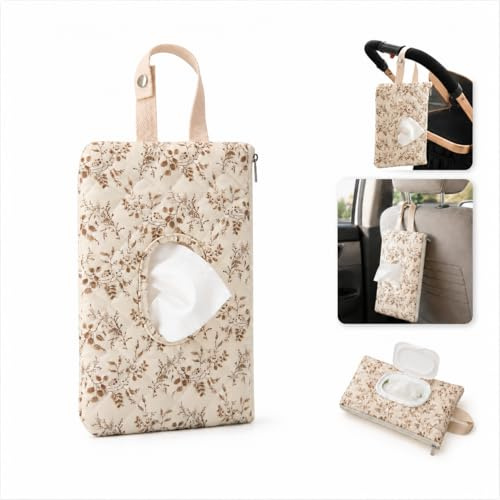 Qibivfo Sac à couches pour bébé pour les déplacements, rechargeable, avec ouverture pour lingettes humides et boucle de suspension, organisateur à langer matelassé floral, pour poussette, voyage et
