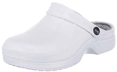 Brandsseller Zuecos para mujer, zapatos de jardín, pantuflas de invierno/verano, forrados/sin forro, blanco gris, 38 EU