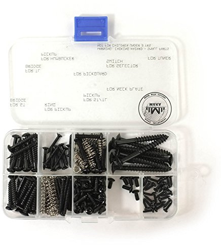 MAKA Guitar Screw Kit Assortment Box Kit for Electric Guitar Bridge, Pickup, Pickguard, Tuner, Switch, Neck Plate, with Springs, 9 Types, Total 149 Screws, Black