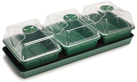 EarlyGrow 3 Bay Windowsill Propagator with Capillary Mat and Tray | 54.5 x 21.5 x 15 Centimetres Green.