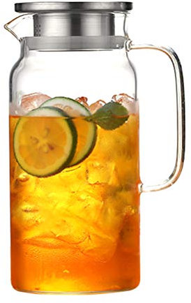 Tetera de cristal, jarra de cristal de 1,2 L/1,8 litros (capacidad completa), jarra de cristal de borosilicato, jarra de agua con tapa de acero inoxidable