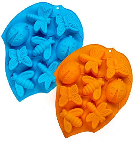 CNYMANY 2 pcs 3D Moules à Gâteau En Silicone, 8-Cavité Moule à Muffins Insectes Cuisine Pâtisserie Plaque De Cuisson pour Fat Bomb Chocolat Bonbons Bonbons Cupcake Savon Bougie - Bleu, Orange