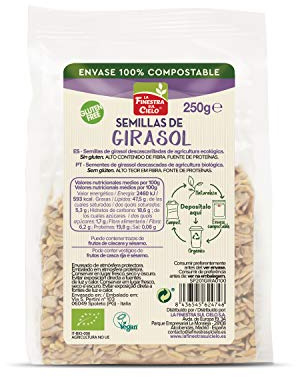 La Finestra Sul Cielo Semillas de girasol peladas bio, envase compostable- La Finestra sul Cielo - 400g (Caja 6 uds - Total: 2400g