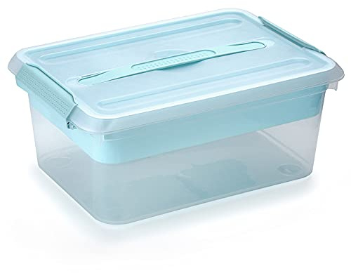 BTSKY Stack & Carry Box, Clear Plastic Storage Container Stackable Home Utility Box with Removable Tray Multi-Purpose Storage Bin for Organizing Stationery, Sewing, Art Craft Supplies(Blue)