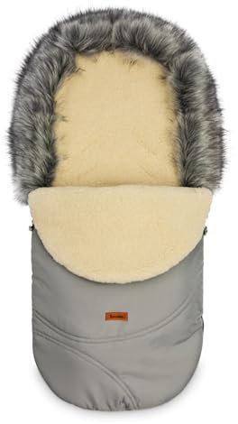 SENSILLO - Fußsack Kinderwagen Winter - Fußsack Babywanne, Buggy und Schlitten - Warm, mit echter Wolle, Reißverschluss, Gurtöffnungen, Kunstfell, Außenstoff Wasserabweisend - Eskimo Grau