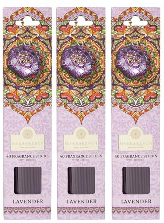 3 Packungen Räucherstäbchen Lavendel 120 Stäbchen aus Indien | 3 Schachteln Weihrauch Räucherwerk asiatisch handgefertigt | inklusive 3 runde Räucherstäbchenhalter