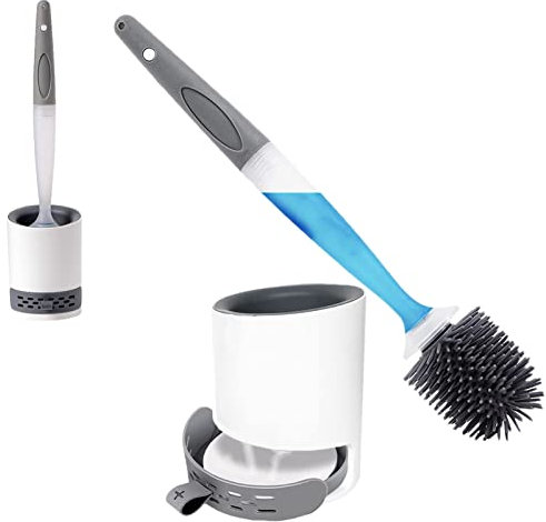 Cepillo de Inodoro para Limpieza, Cepillo de Inodoro y Soporte Montable en Pared, Rellenable con Detergente, Diatom, Lodo, Absorbente, Cerdas Suaves, Cepillo de Baño