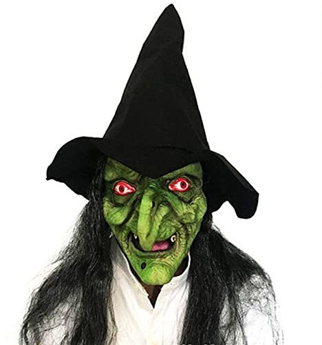 Mokyler Halloween Hexe Maske mit Haarhut Scary Old Woman Dress Up Maske, gruselige Latex Kostüm Maske Cosplay Prop für Maskerade Show Supplies Halloween Decor…