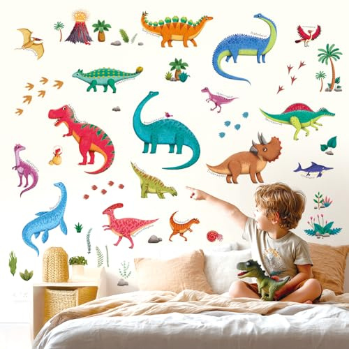 DECOWALL DS9-2115 16 dinosaurier väggtatuering Dino Trex väggdekal väggdekal för pojke pojkrum barn barnrum sovrum väggdekoration babyrum vardagsrum