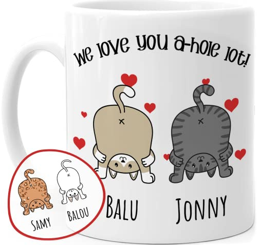 Tassenliebling® - Personalisierte Katzen Tasse mit Spruch (1-2 Katzen), Lustige Katze für stolze Katzenmama oder Katzenpapa, weiße Keramik Tasse Katze selbst gestalten (2 Katzen)