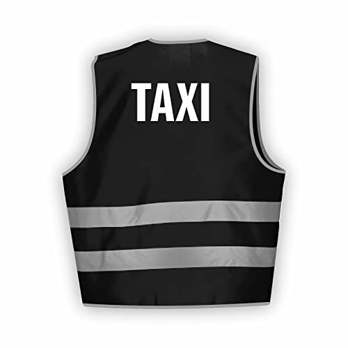 Fassbender-Druck WARNWESTEN - Sicherheitsweste SCHWARZ Warnweste nach EN ISO 20471 zertifiziert - Warn Weste TAXI - Unisex mit hochwertigem Reflektorstreifen (SCHWARZ I M/L I 1St.)