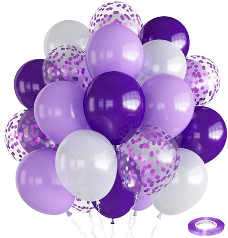 Balloons Purple and White, Pack Of 30 Dark Purple White Pastel Purple Confetti Helium Balloons for Girls Women Butterfly Baby Shower Halloween Birthday Bridal Wedding Party Decorations