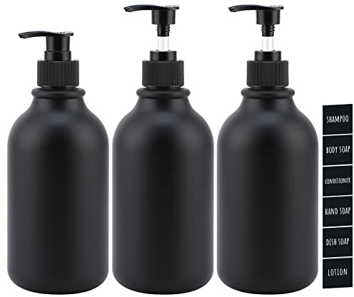 Segbeauty Seifenspender Schwarz Matt, 3 Stück 500ml Shampoo Spender für Dusche, Shampoo Flaschen zum Befüllen mit Etiketten, Nachfüllbar Soap Dispenser Kunststoff für Küche Bad