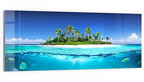 DEQORI Glasbild Echtglas | Motiv Insel im tropischen Meer | horizontal einteilig 125x50 cm | schöne Dekoration | Wandbild für Wohnzimmer, Schlafzimmer, Flur & Küche | moderne Wanddeko